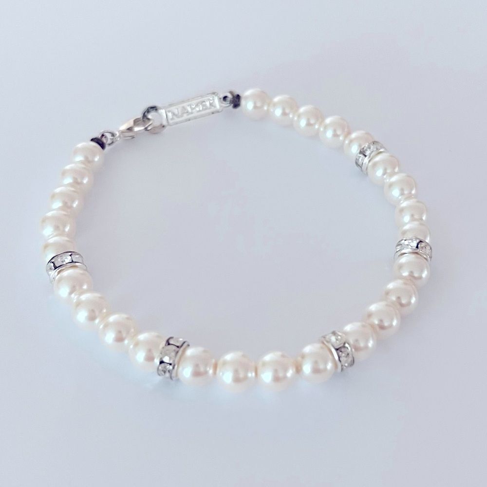 Vintage Napier Faux Pearl Rhinestone Bracelet